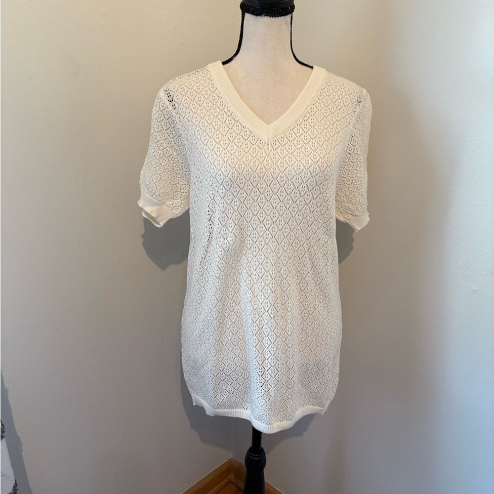DownEast Cream V-Neck Sweater with Short Sleeves Women’s Size XL EUC